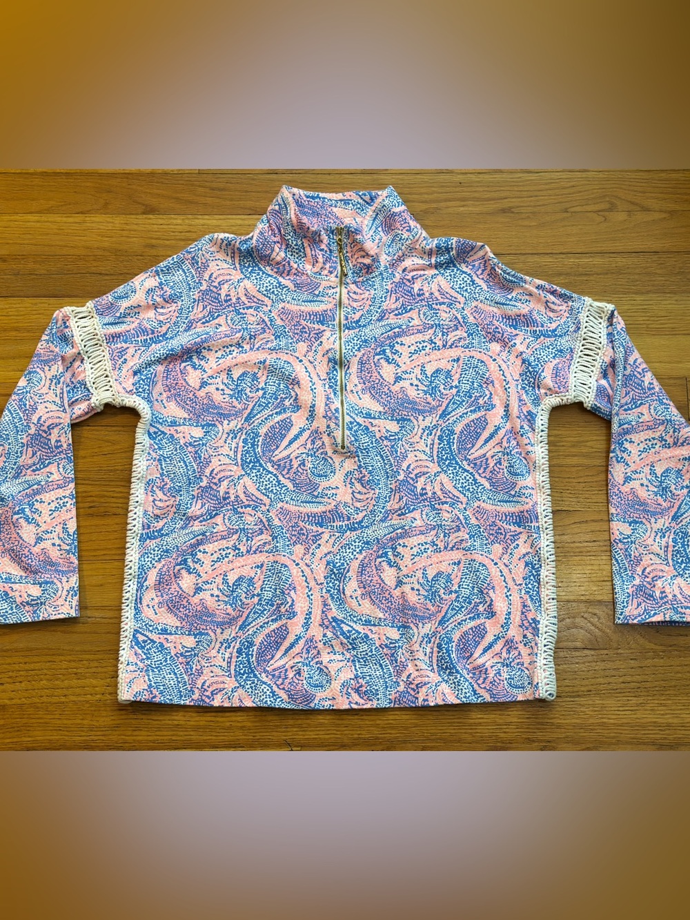 Lilly Pulitzer Medium Jonah Popover/Skipper in "Coastal Blue Maybe Gator"